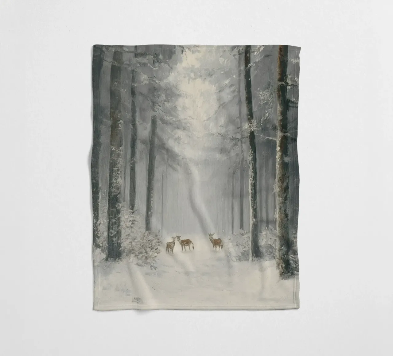 Foresta invernale con cervi nella neve coperta in pile da Cozy Vibes