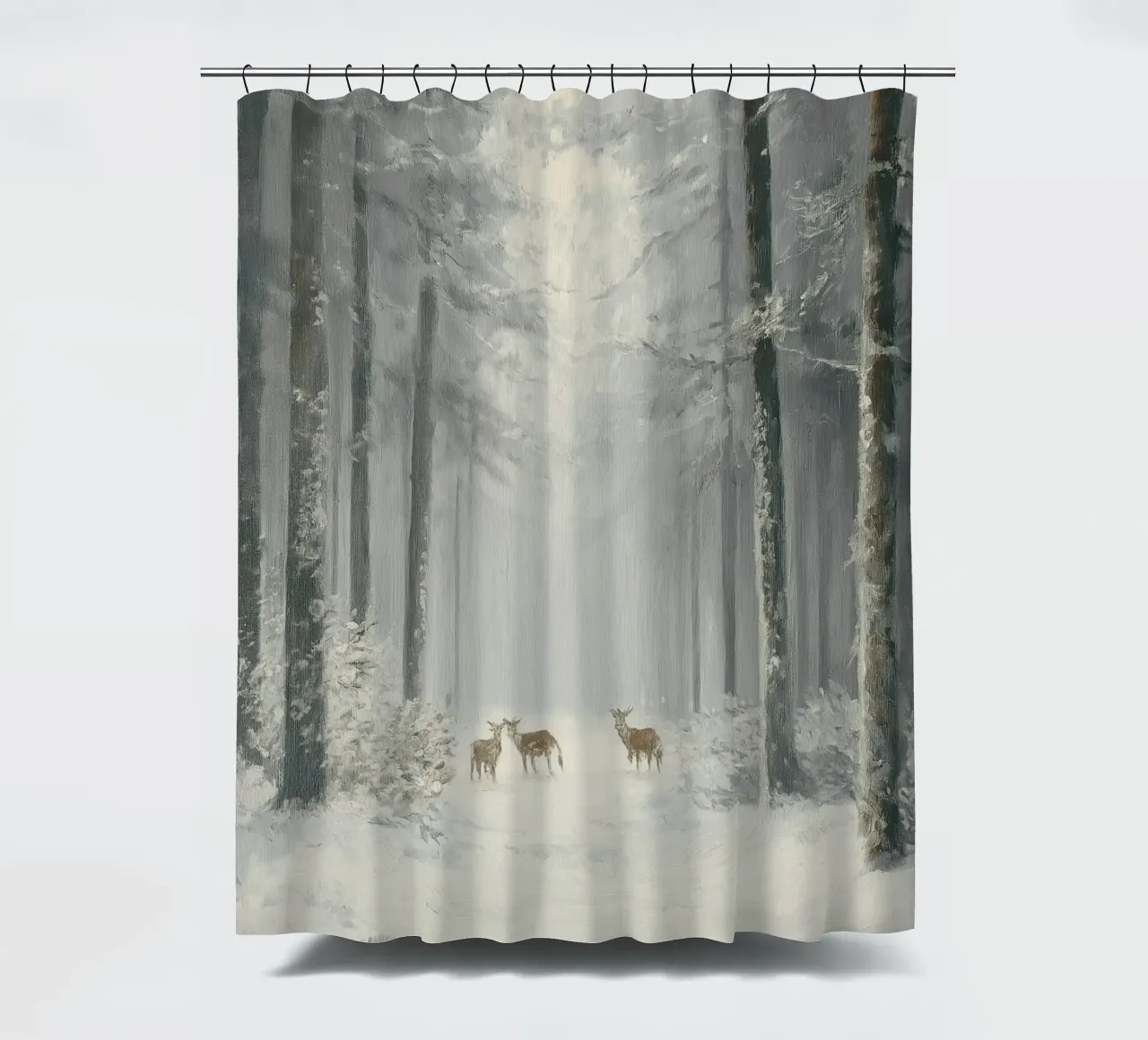 Foresta invernale con cervi nella neve tenda da doccia da Cozy Vibes