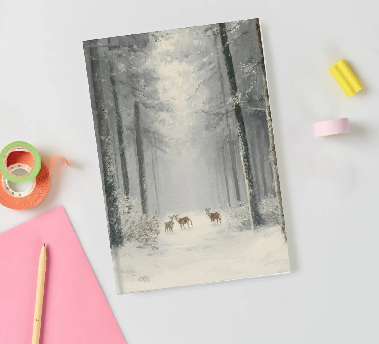 Foresta invernale con cervi nella neve diario da Cozy Vibes