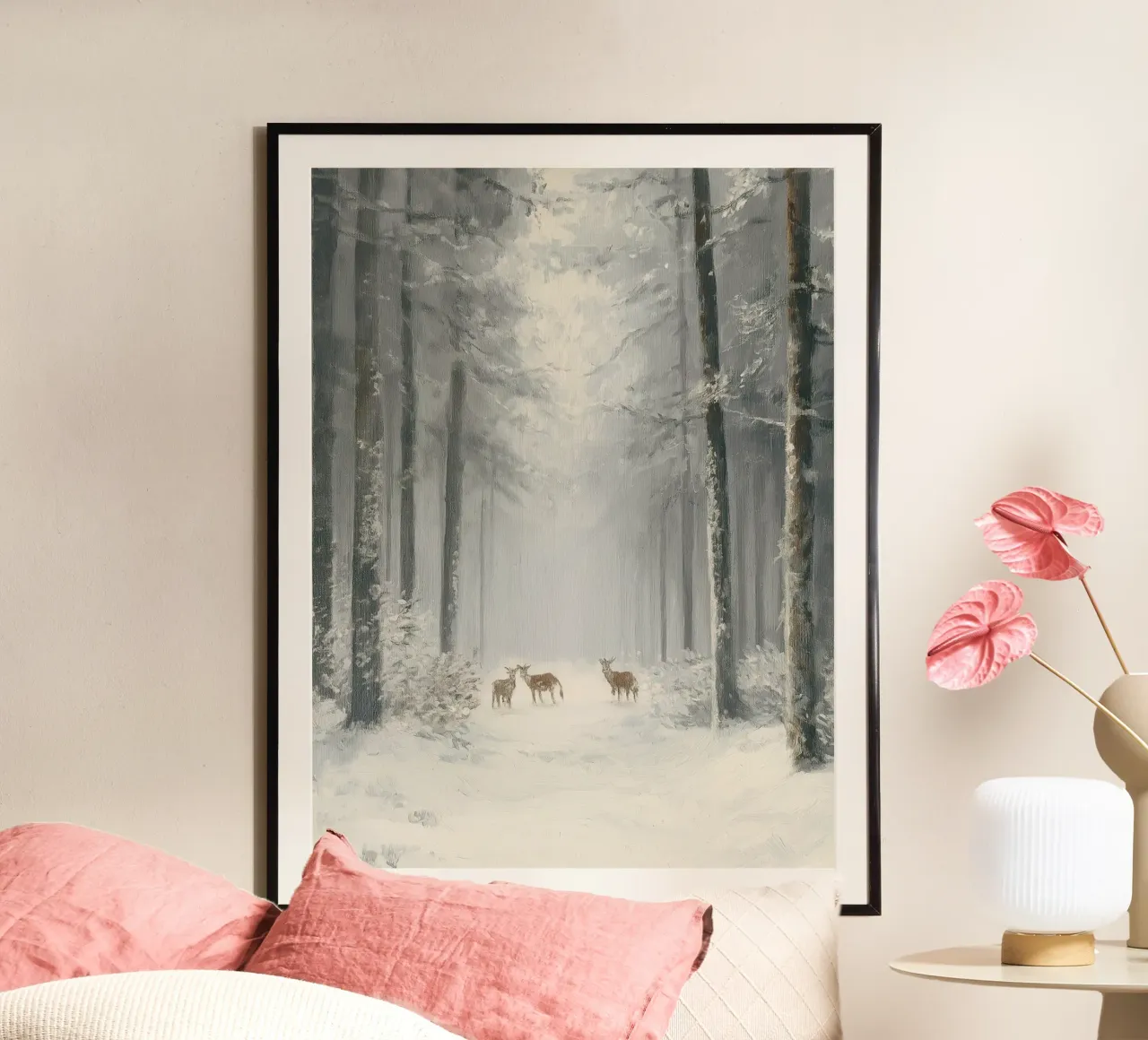 Foresta invernale con cervi nella neve carta hahnemühle da Cozy Vibes