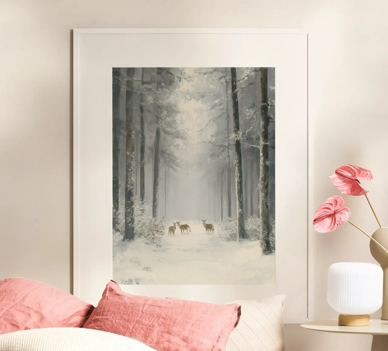 Foresta invernale con cervi nella neve carta hahnemühle da Cozy Vibes