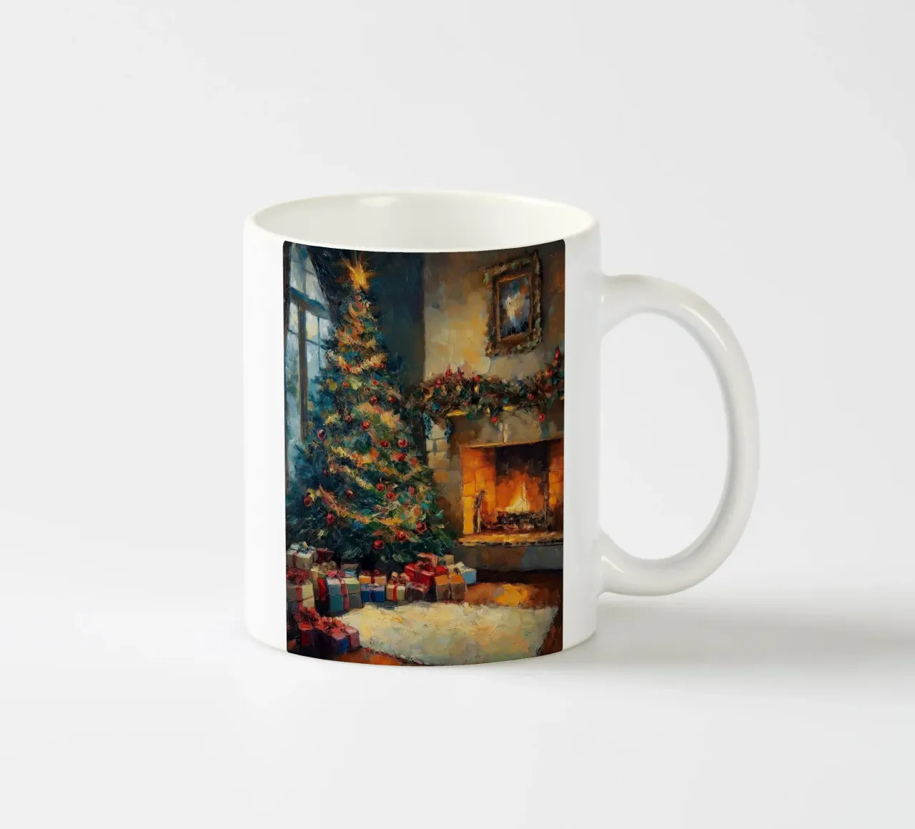 Caminetto natalizio con albero di Natale e regali tazza in ceramica da Cozy Vibes