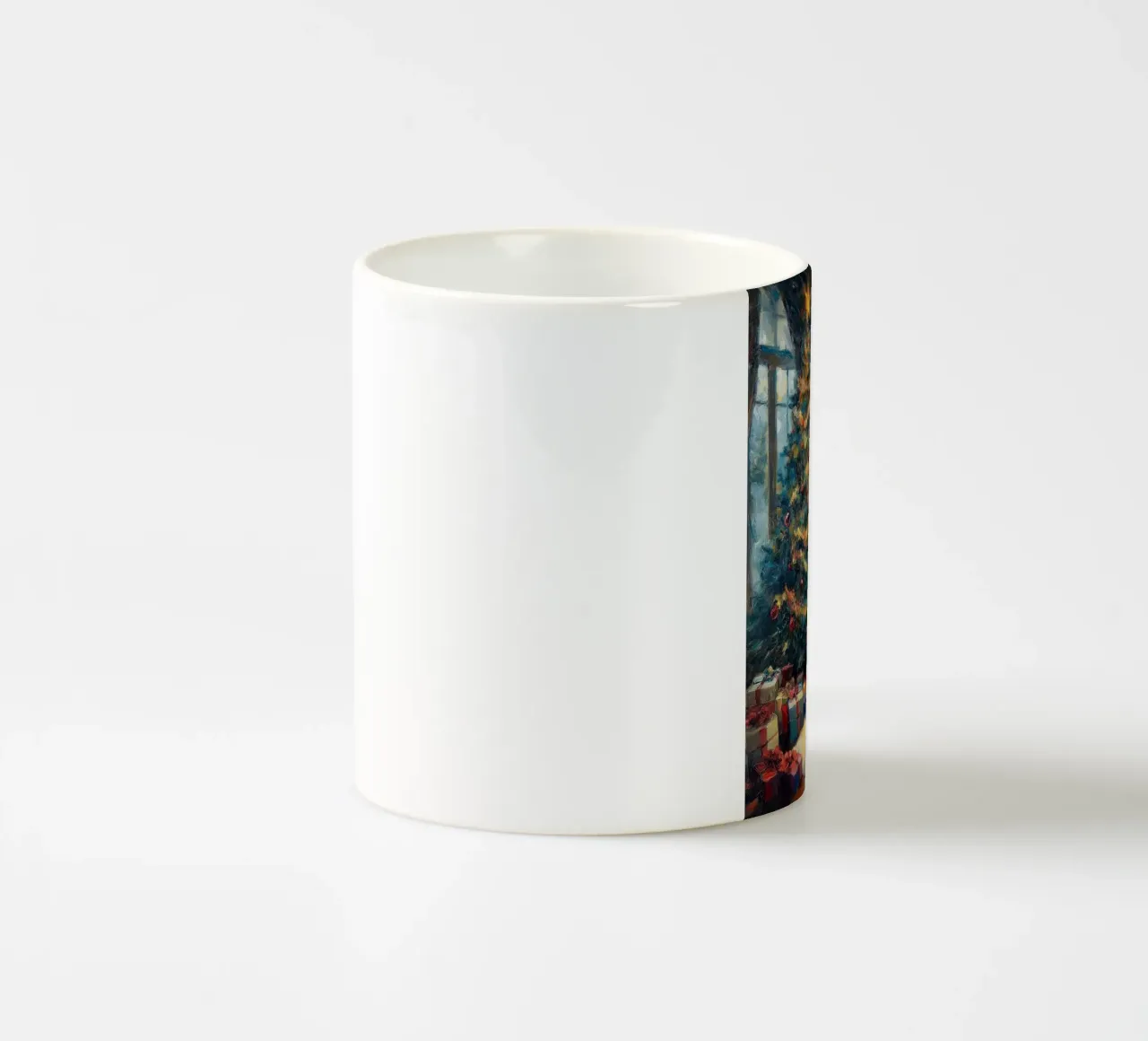Caminetto natalizio con albero di Natale e regali tazza in ceramica da Cozy Vibes