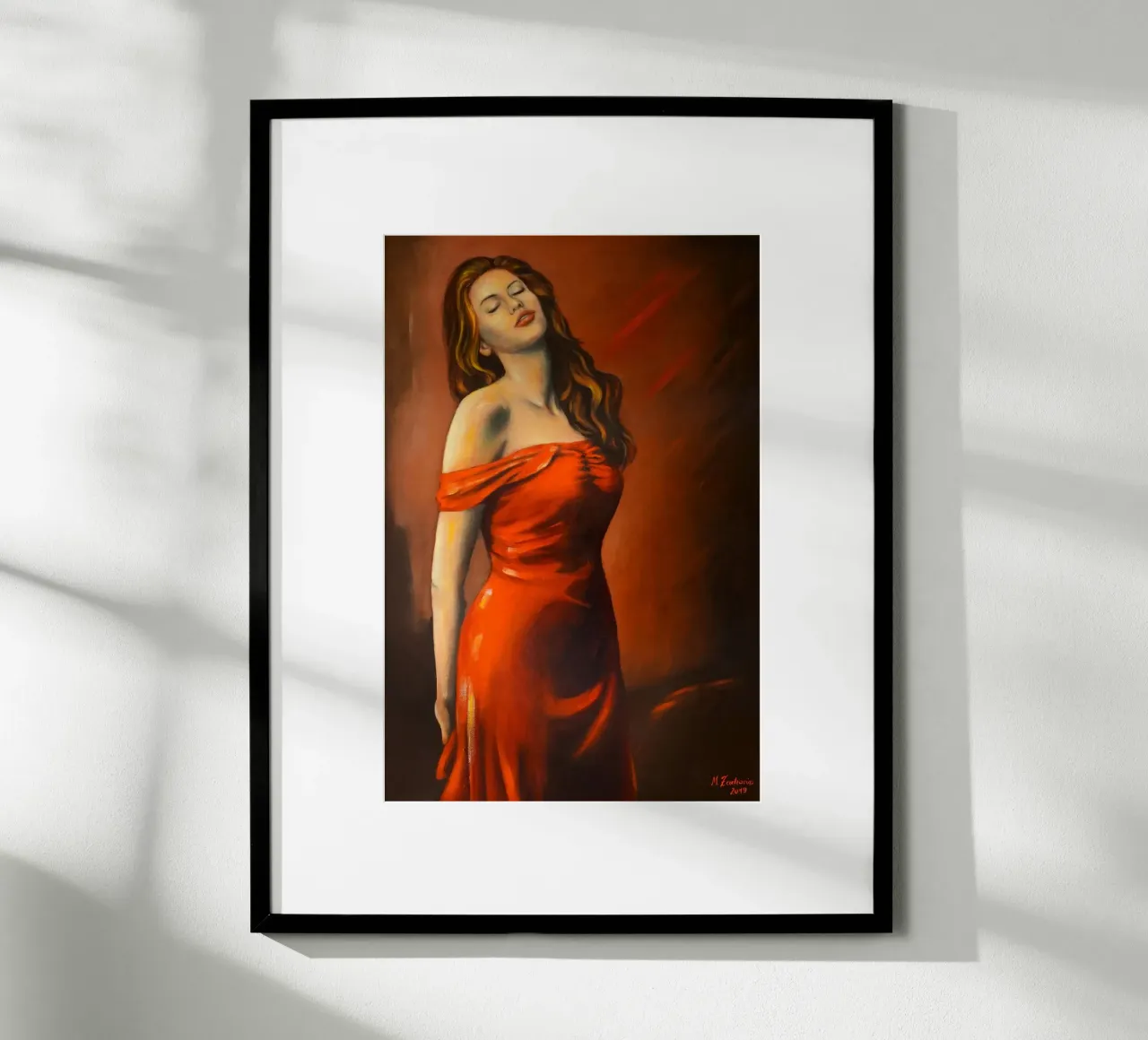 Signora in abito rosso carta hahnemühle da Oliver