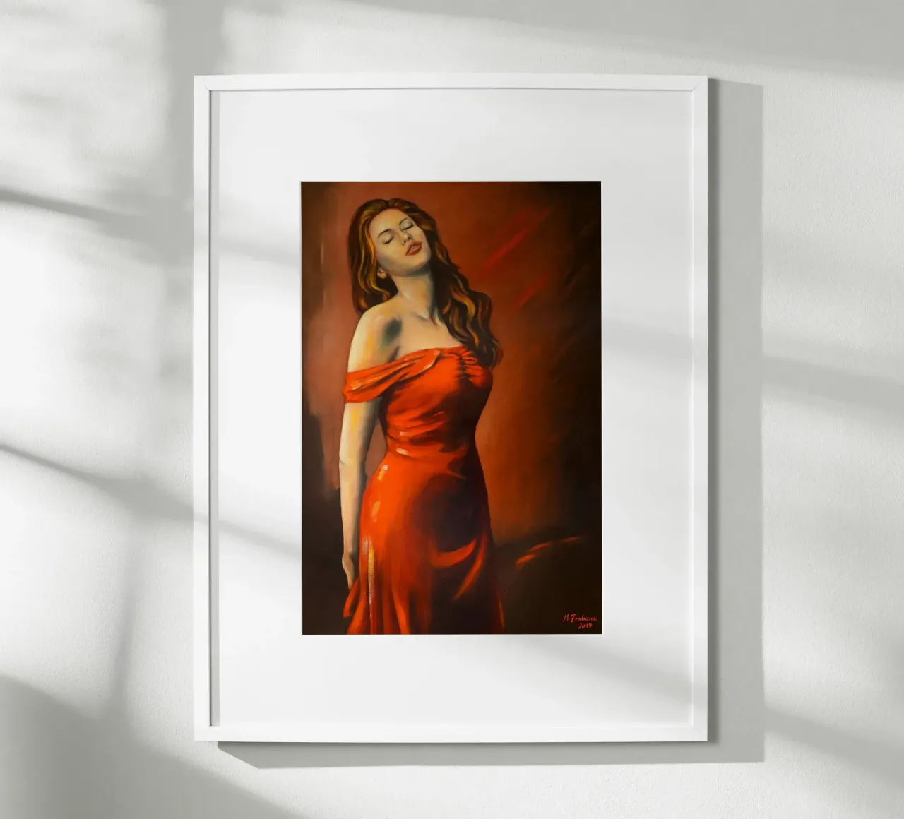 Signora in abito rosso carta hahnemühle da Oliver
