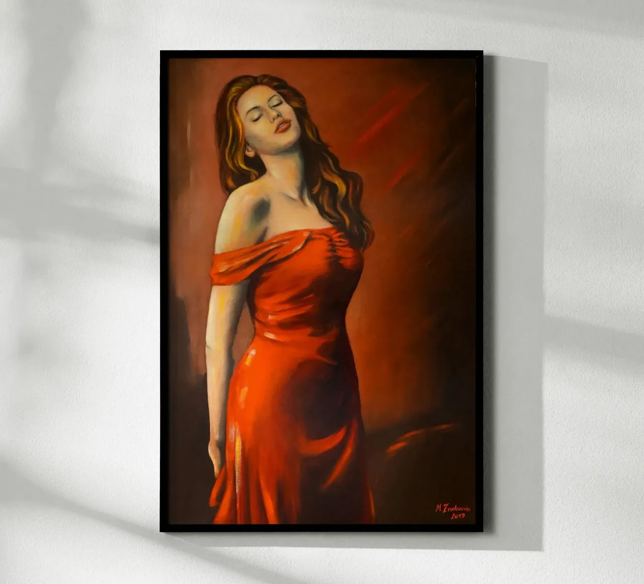Signora in abito rosso carta hahnemühle da Oliver