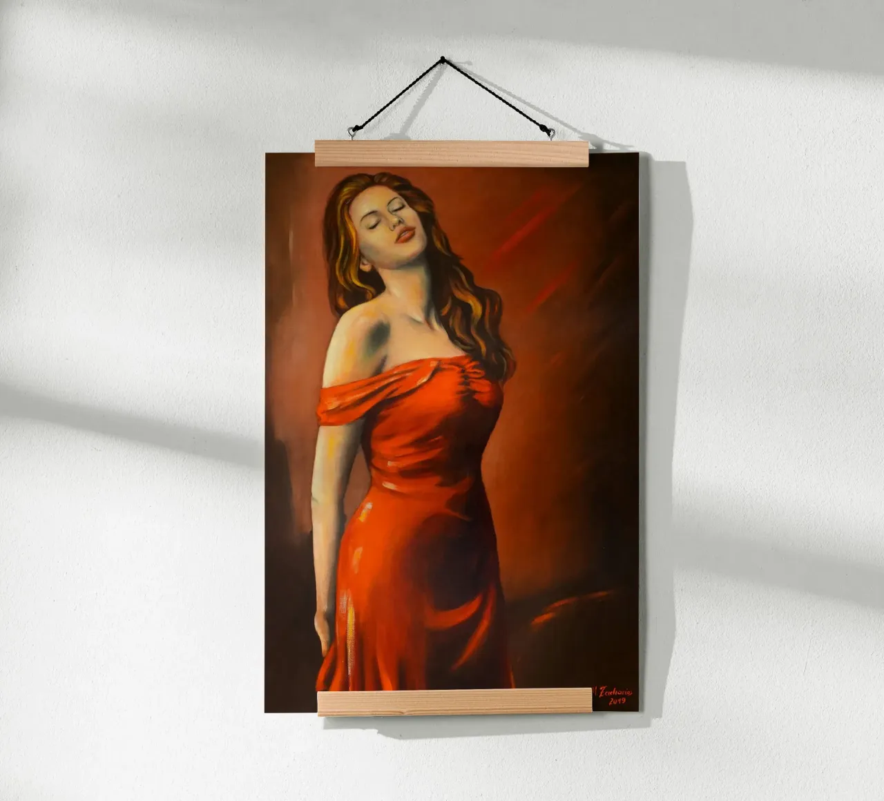 Signora in abito rosso carta hahnemühle da Oliver