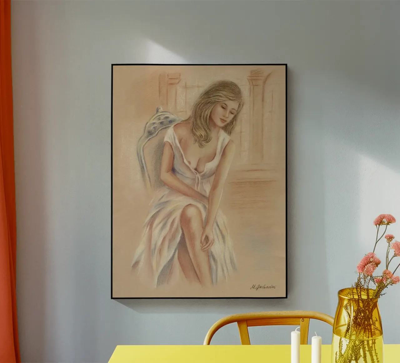 Donna in abito bianco plexiglass da Oliver