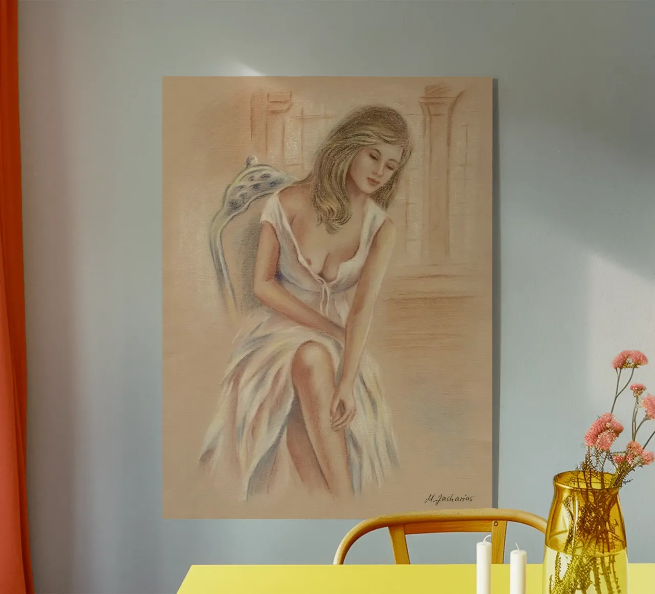 Donna in abito bianco plexiglass da Oliver