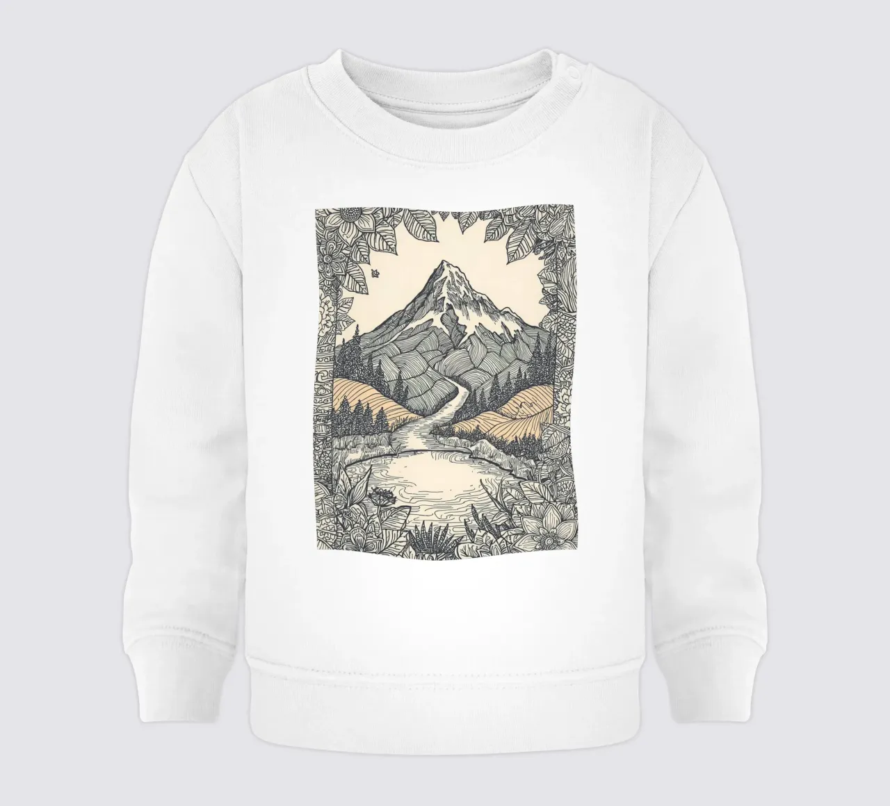 Paesaggio montano con fiume e bordo floreale felpa neonato da DesignDoodle