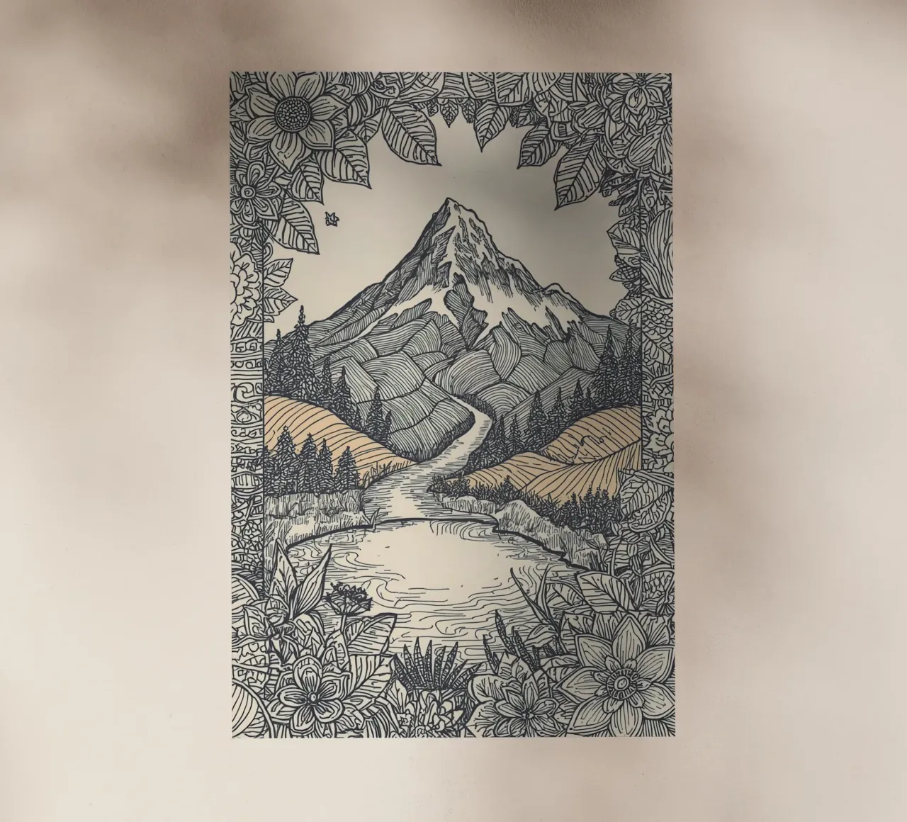 Paesaggio montano con fiume e bordo floreale pellicola backlit da DesignDoodle