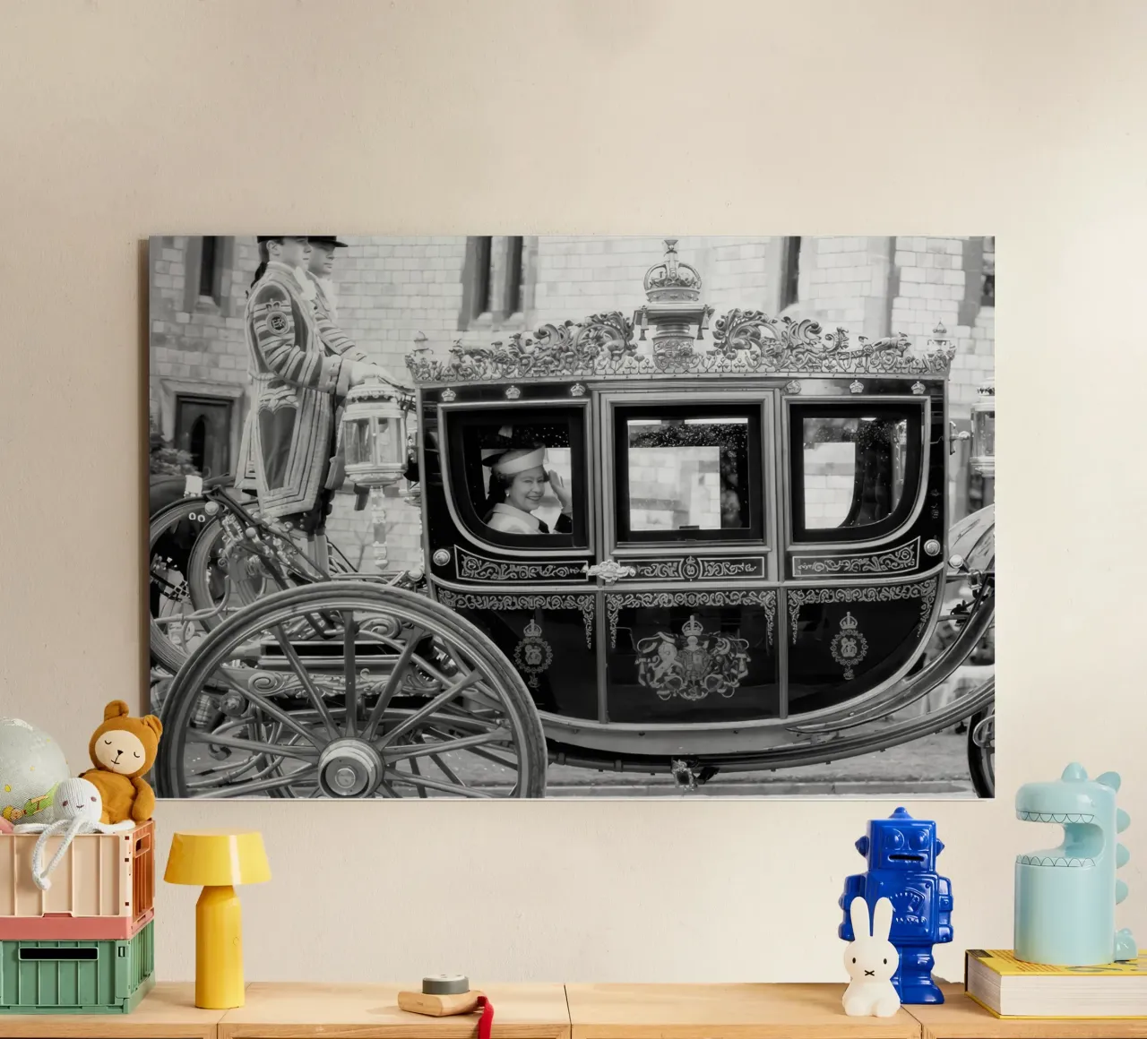 Isabel II saluda desde el carruaje de la coronación en Windsor aluminio dibond de blacsteel