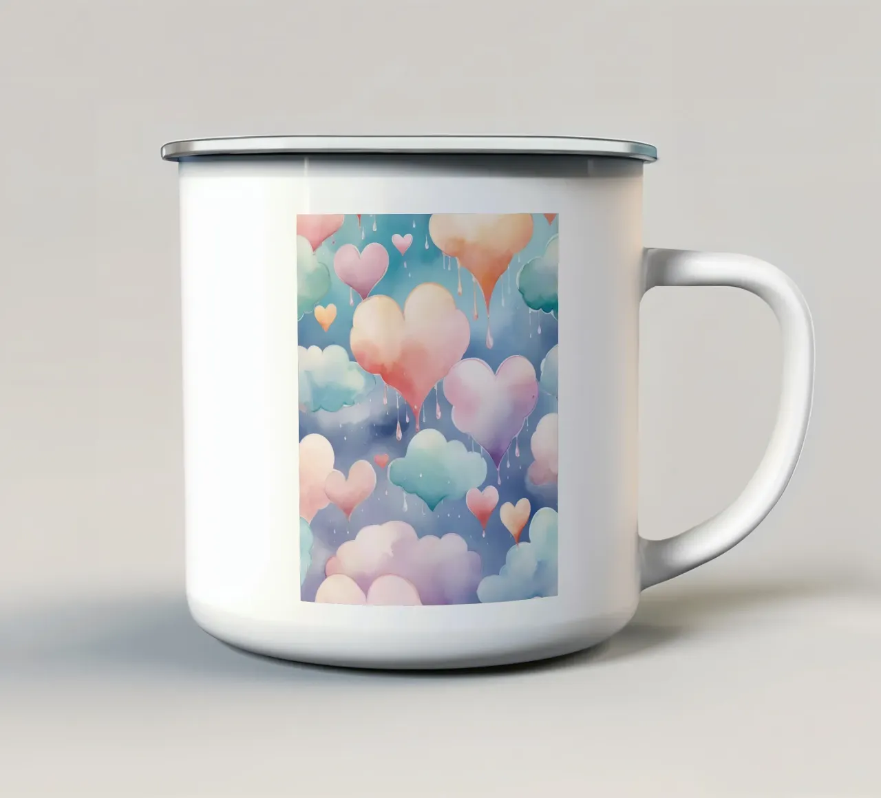 Cuore e nuvola acquerello pastello tazza in smalto da DesignDoodle