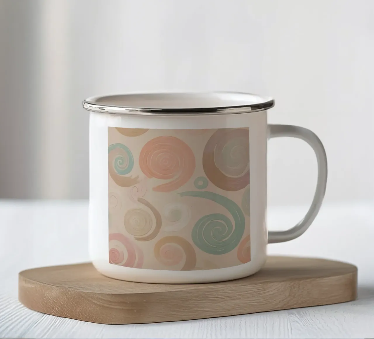 Pastel Spiral and Brushstroke Pattern enamel mug by DesignDoodle