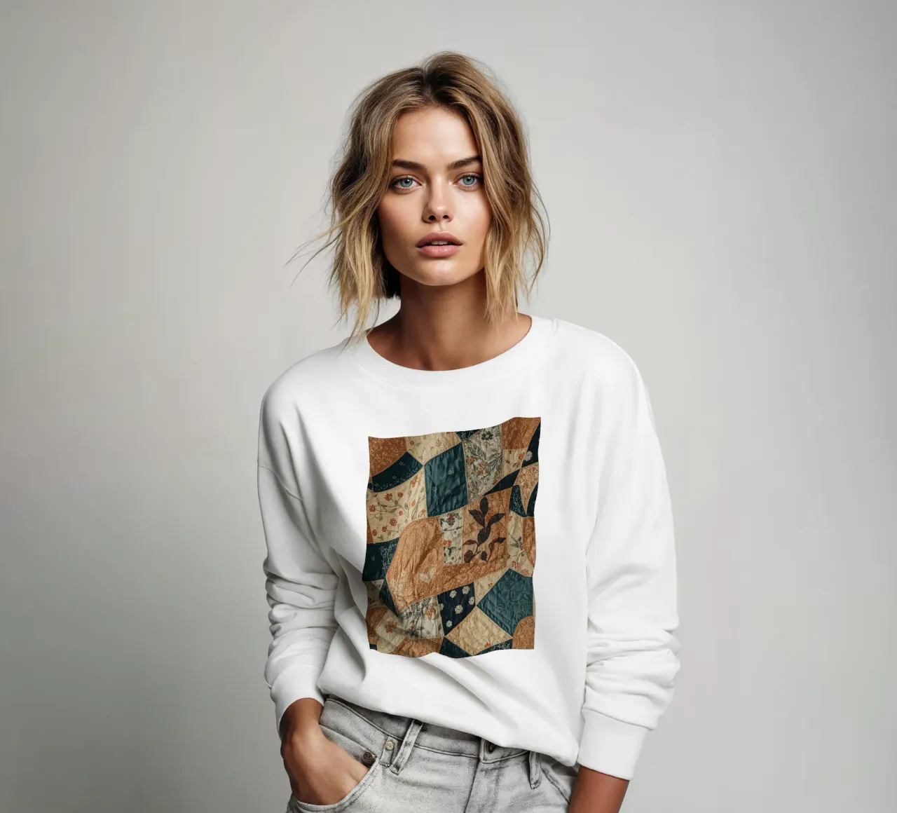 Patchwork Quilt with Floral and Abstract Patterns sweatshirt by DesignDoodle