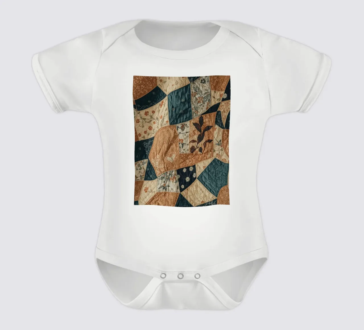 Patchwork Quilt with Floral and Abstract Patterns short-sleeve baby romper by DesignDoodle