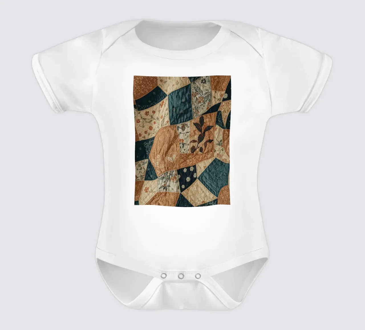 Patchwork Quilt with Floral and Abstract Patterns short-sleeve baby romper by DesignDoodle