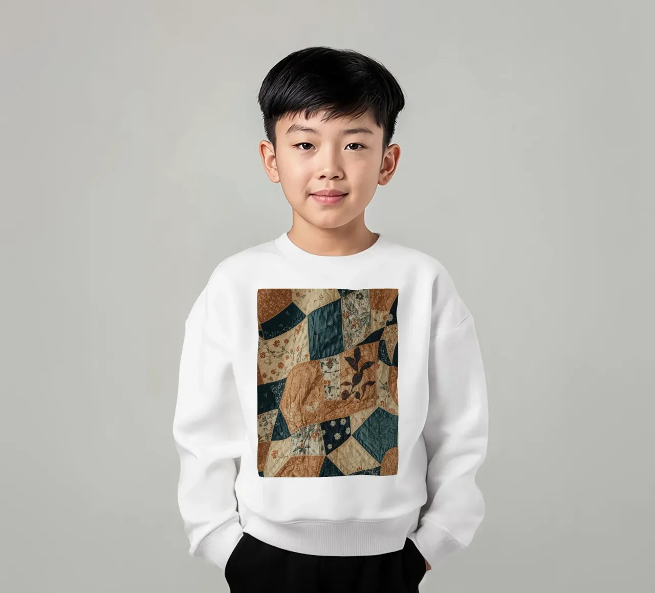 Patchwork Quilt with Floral and Abstract Patterns kids sweatshirt by DesignDoodle