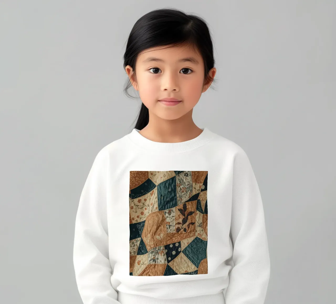 Patchwork Quilt with Floral and Abstract Patterns kids sweatshirt by DesignDoodle