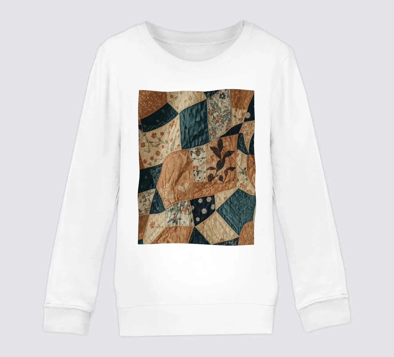 Patchwork Quilt with Floral and Abstract Patterns kids sweatshirt by DesignDoodle