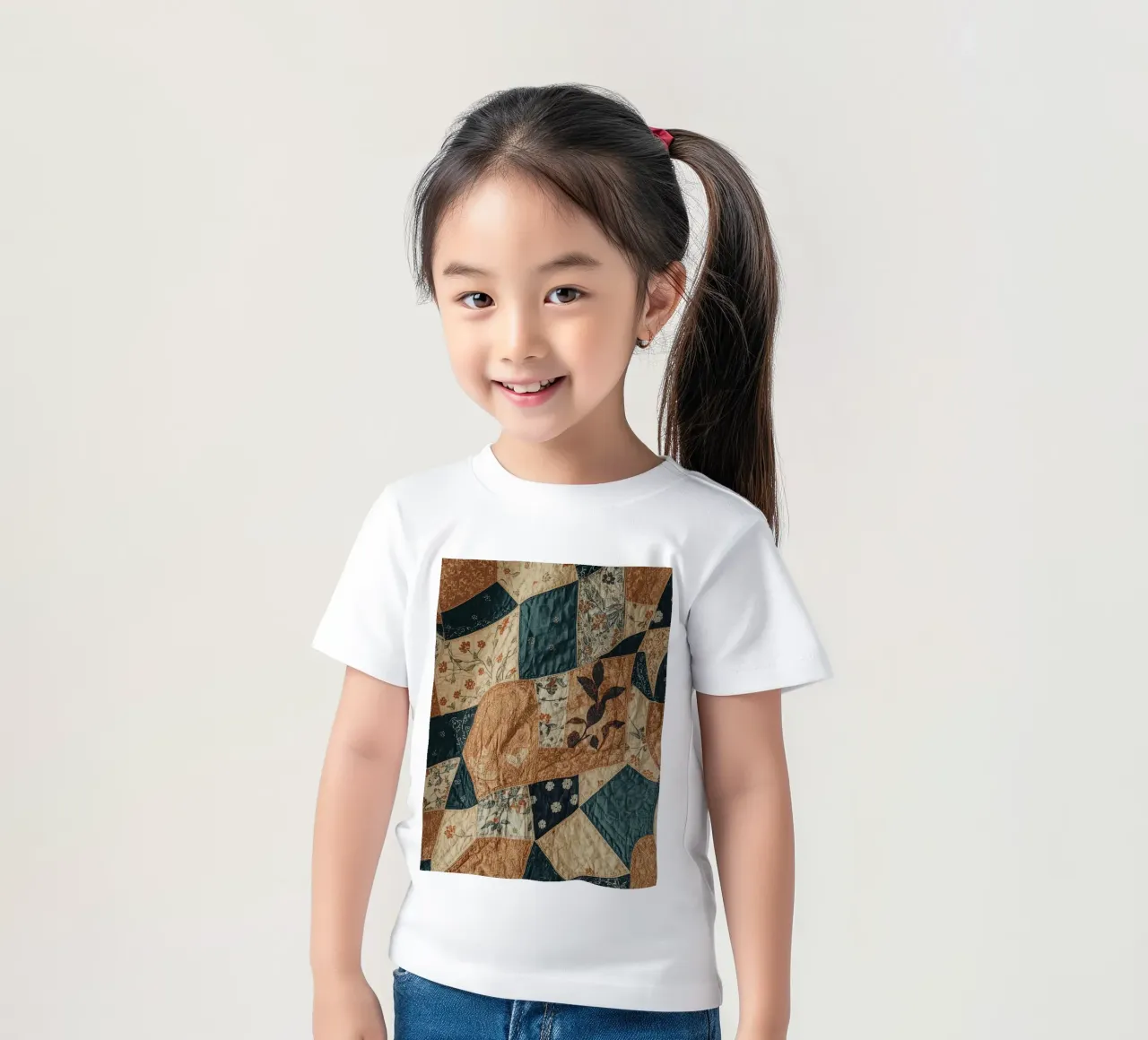 Patchwork Quilt with Floral and Abstract Patterns kids t-shirt by DesignDoodle