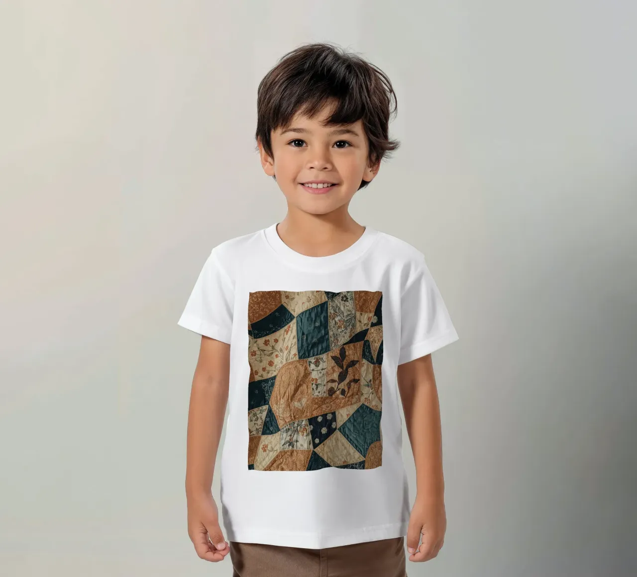 Patchwork Quilt with Floral and Abstract Patterns kids t-shirt by DesignDoodle