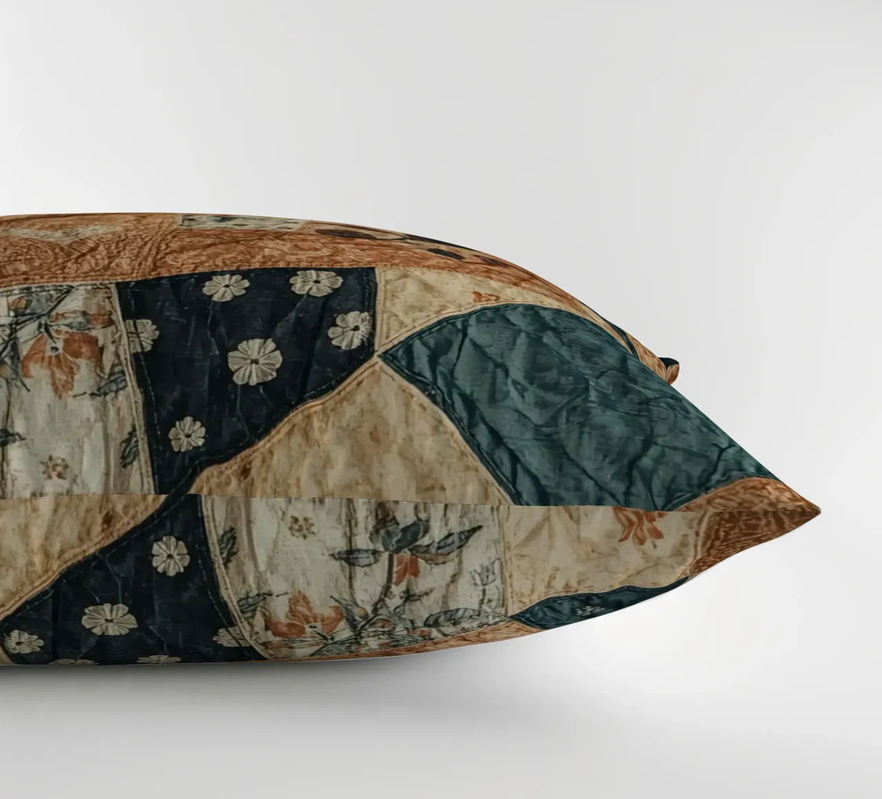 Patchwork Quilt with Floral and Abstract Patterns decorative cushion by DesignDoodle