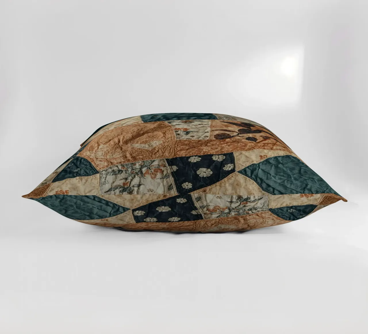 Patchwork Quilt with Floral and Abstract Patterns decorative cushion by DesignDoodle