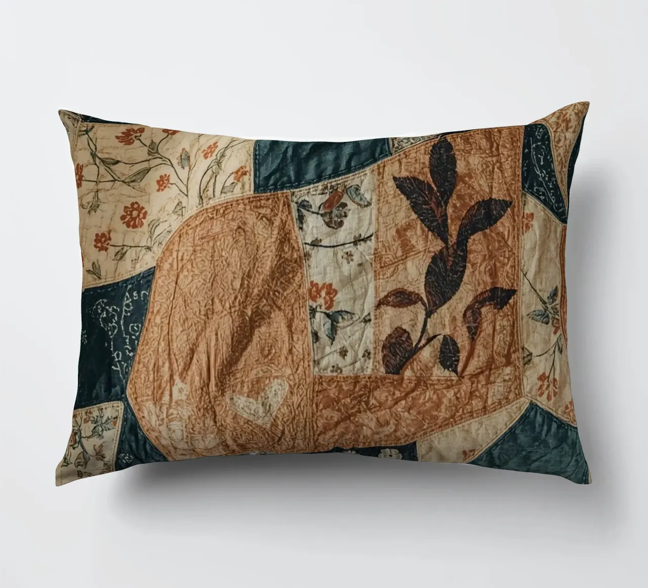 Patchwork Quilt with Floral and Abstract Patterns decorative cushion by DesignDoodle