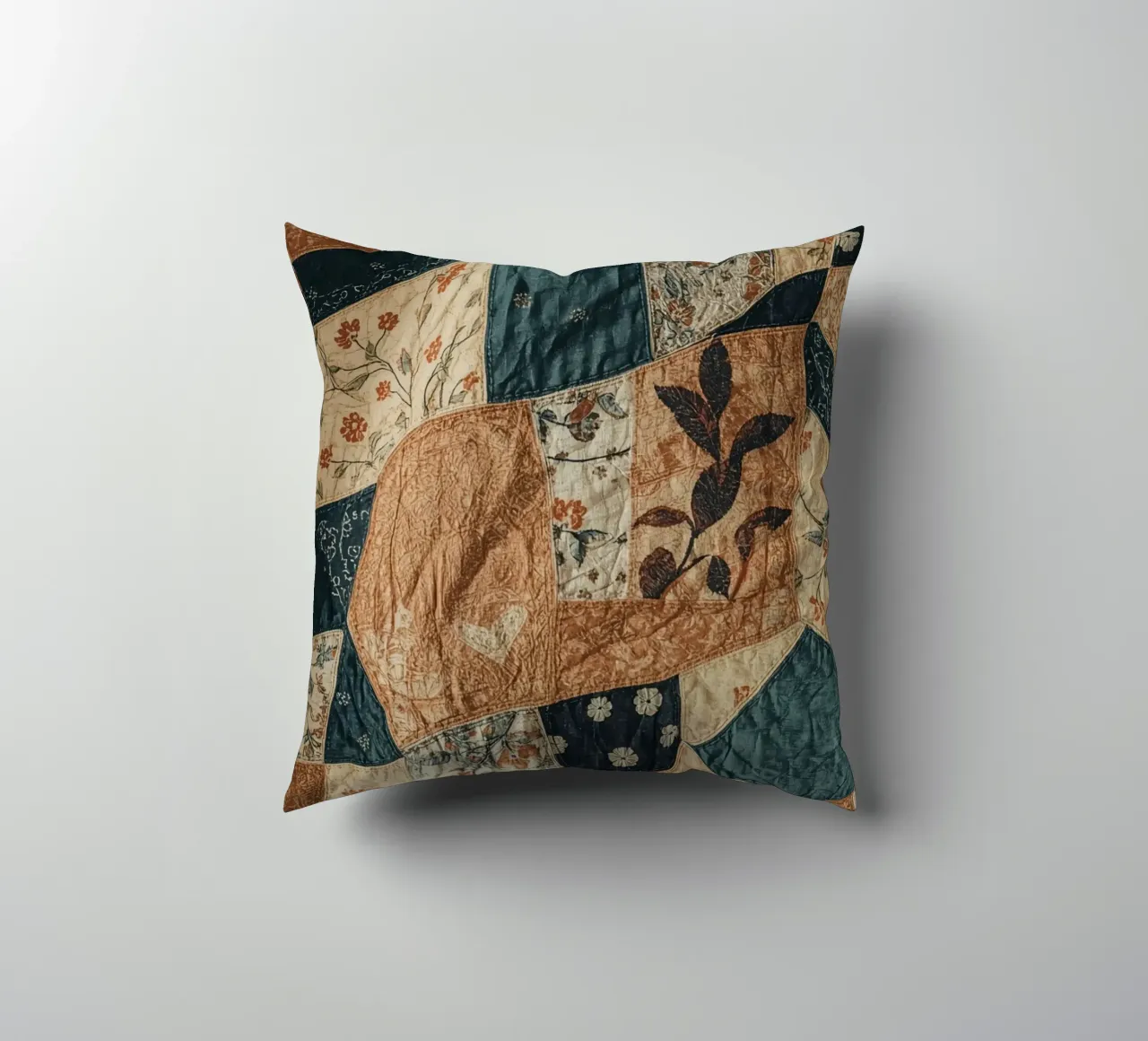 Patchwork Quilt with Floral and Abstract Patterns decorative cushion by DesignDoodle