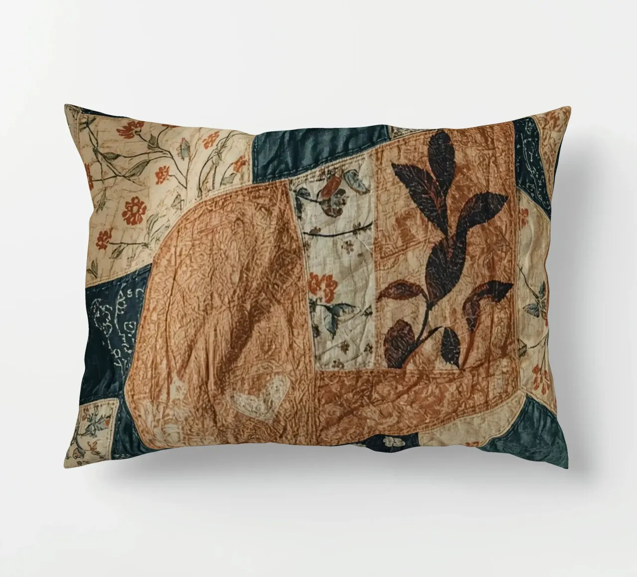 Patchwork Quilt with Floral and Abstract Patterns decorative cushion by DesignDoodle