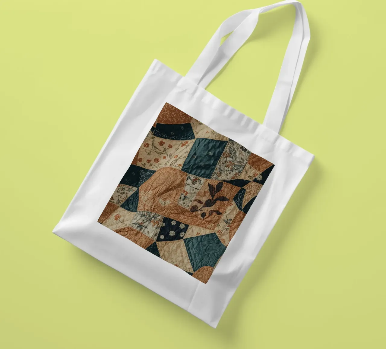 Patchwork Quilt with Floral and Abstract Patterns tote bag by DesignDoodle