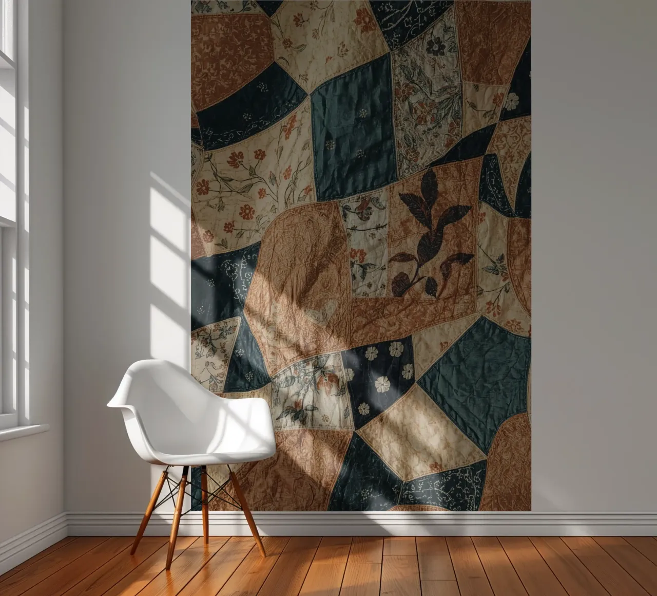 Patchwork Quilt with Floral and Abstract Patterns photo wallpaper by DesignDoodle