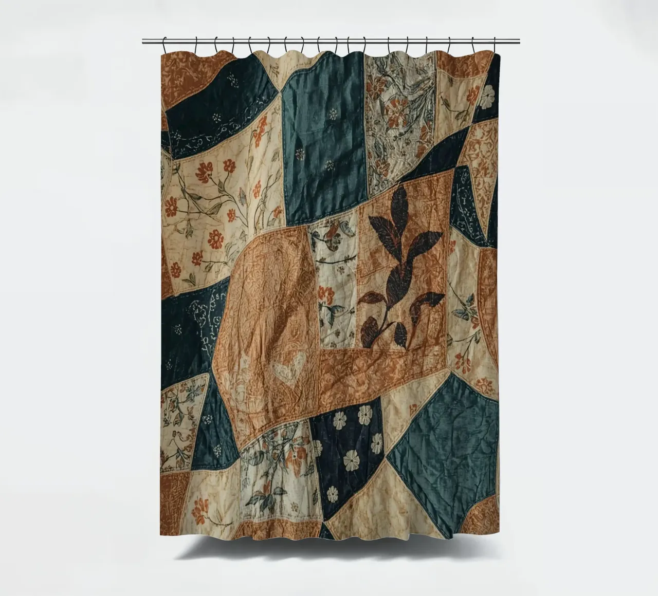 Patchwork Quilt with Floral and Abstract Patterns shower curtain by DesignDoodle