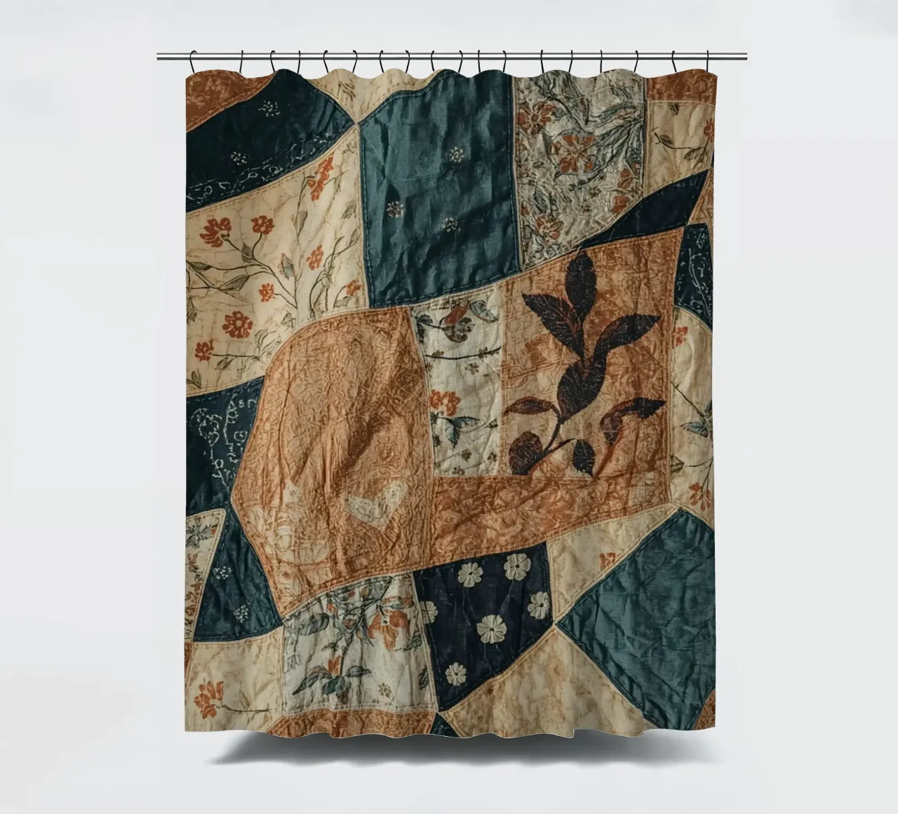 Patchwork Quilt with Floral and Abstract Patterns shower curtain by DesignDoodle