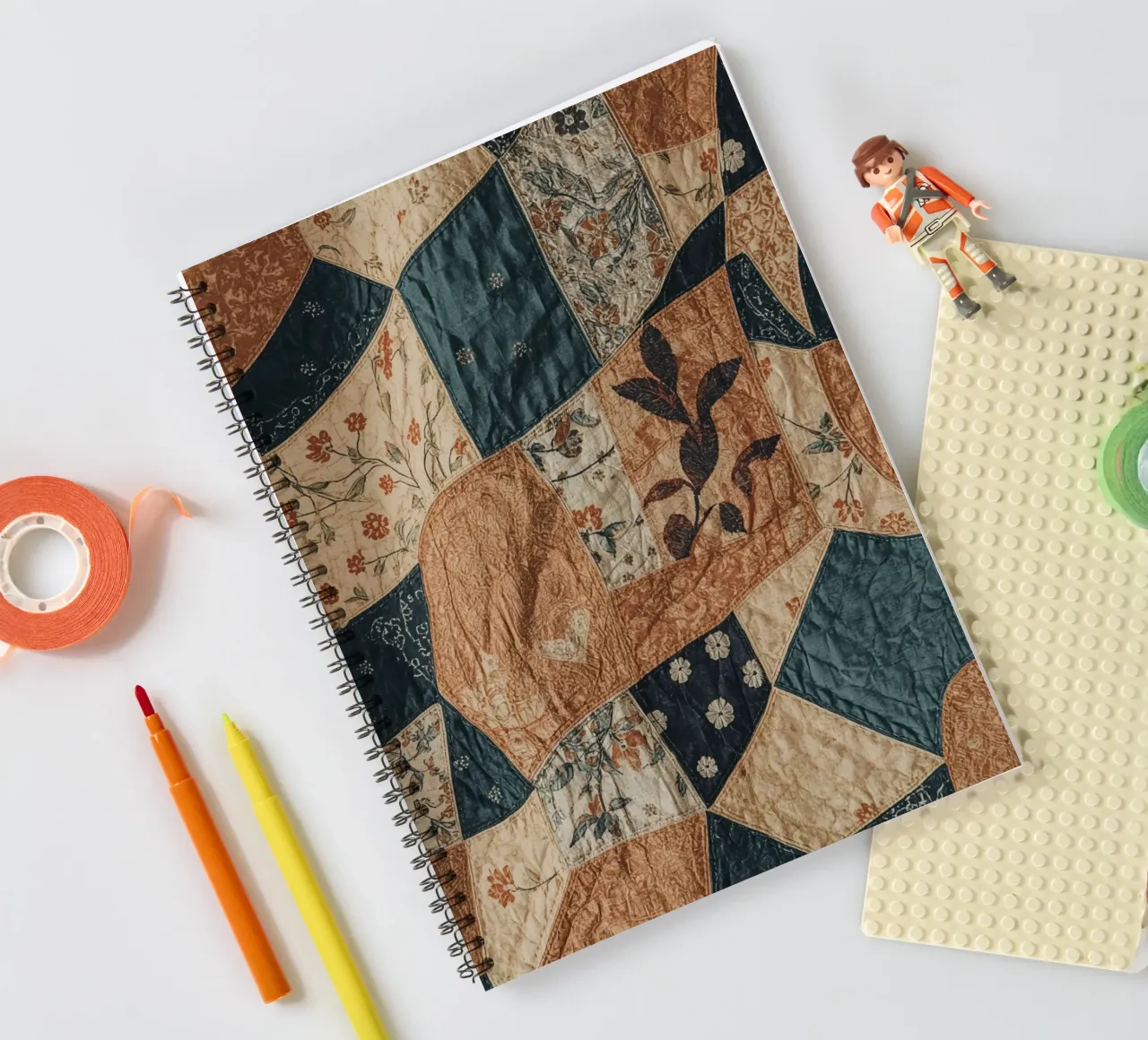 Patchwork Quilt with Floral and Abstract Patterns spiral notebook by DesignDoodle