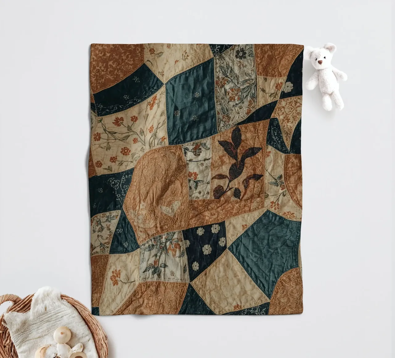 Patchwork quilt met bloem- en abstracte patronen fleecedeken van DesignDoodle