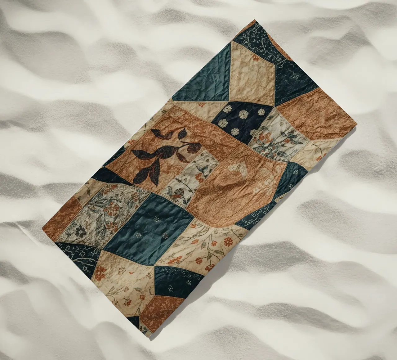 Patchwork Quilt with Floral and Abstract Patterns beach towel by DesignDoodle