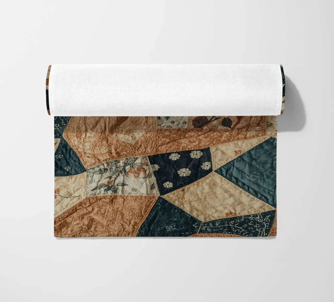 Patchwork Quilt with Floral and Abstract Patterns beach towel by DesignDoodle