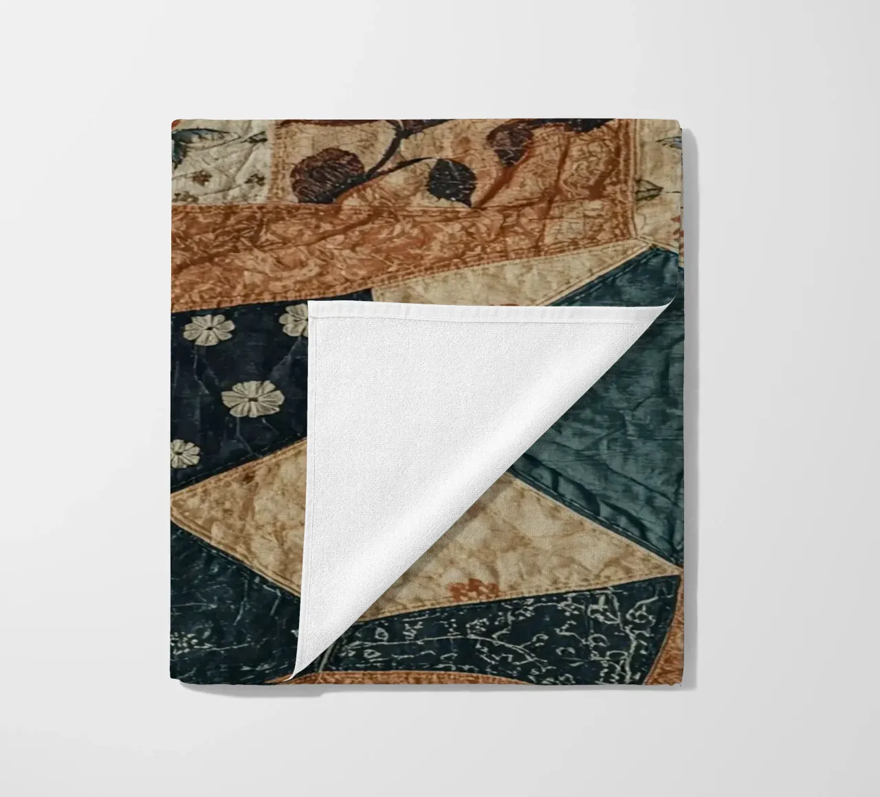 Patchwork Quilt with Floral and Abstract Patterns beach towel by DesignDoodle
