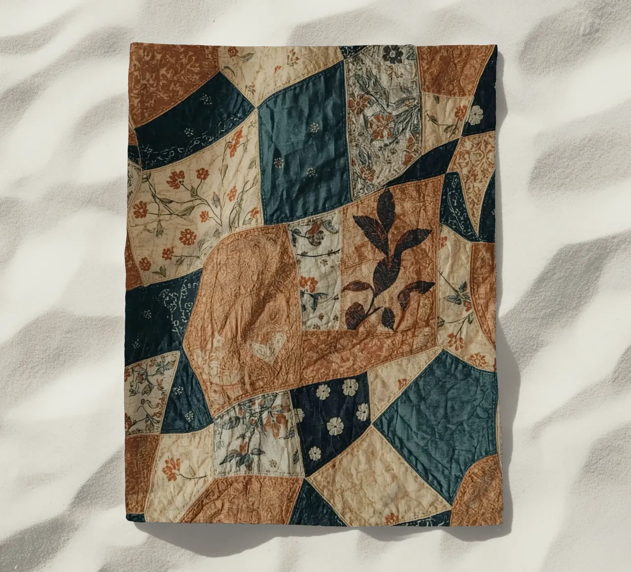 Patchwork Quilt with Floral and Abstract Patterns beach towel by DesignDoodle