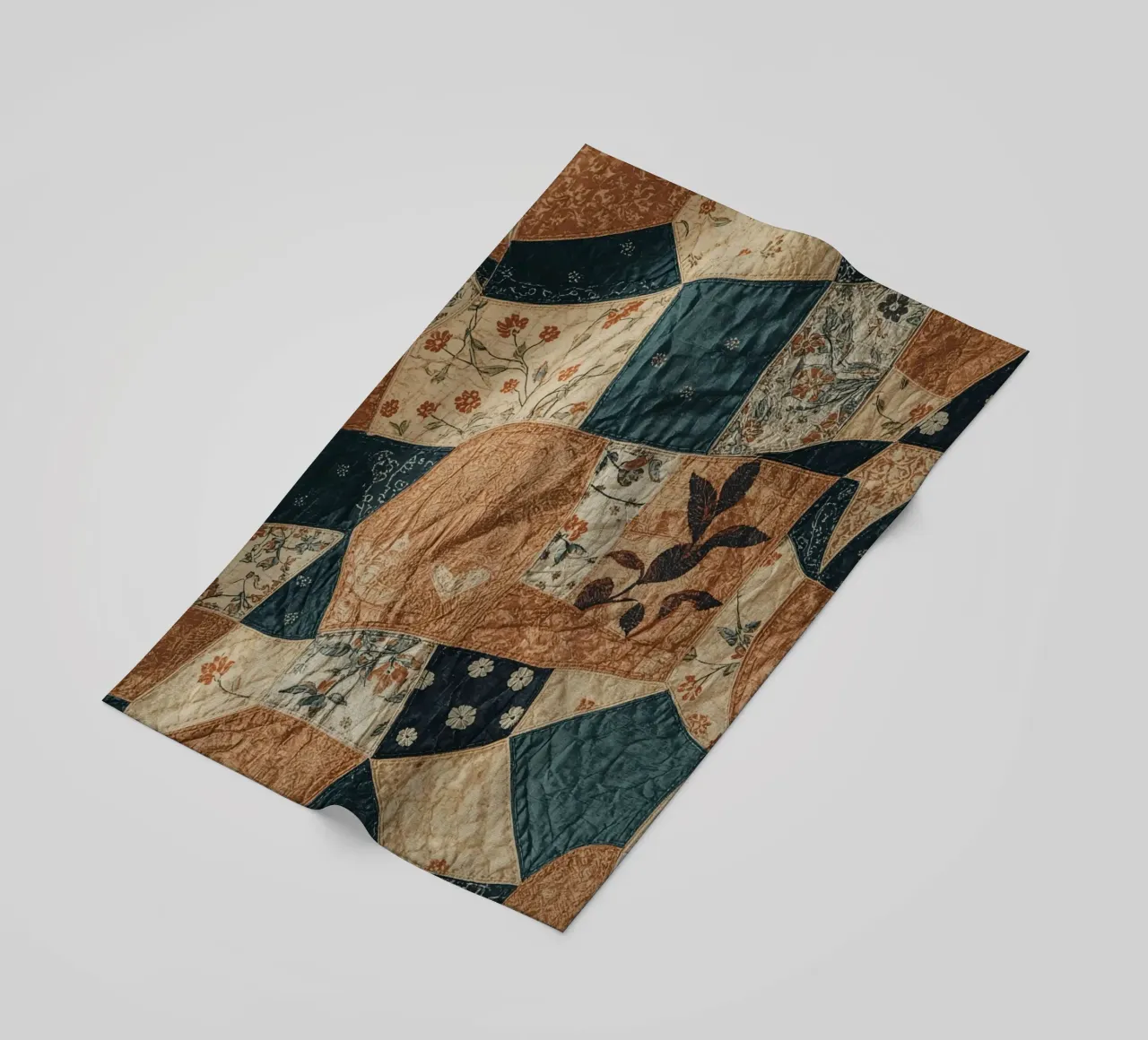 Patchwork Quilt with Floral and Abstract Patterns beach towel by DesignDoodle