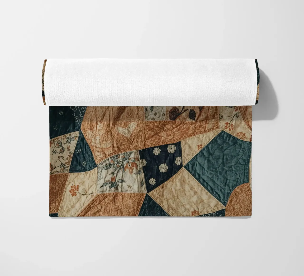 Patchwork Quilt with Floral and Abstract Patterns beach towel by DesignDoodle