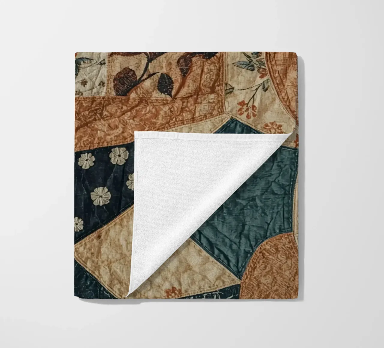Patchwork Quilt with Floral and Abstract Patterns beach towel by DesignDoodle
