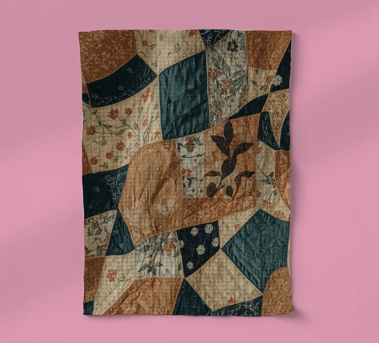 Patchwork Quilt with Floral and Abstract Patterns tea towel by DesignDoodle