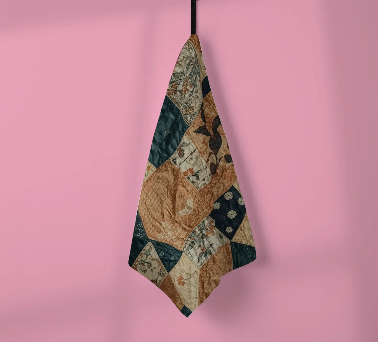 Patchwork Quilt with Floral and Abstract Patterns tea towel by DesignDoodle