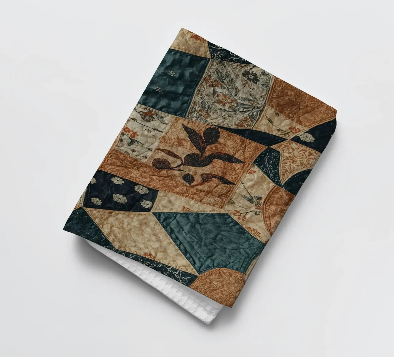 Patchwork Quilt with Floral and Abstract Patterns tea towel by DesignDoodle