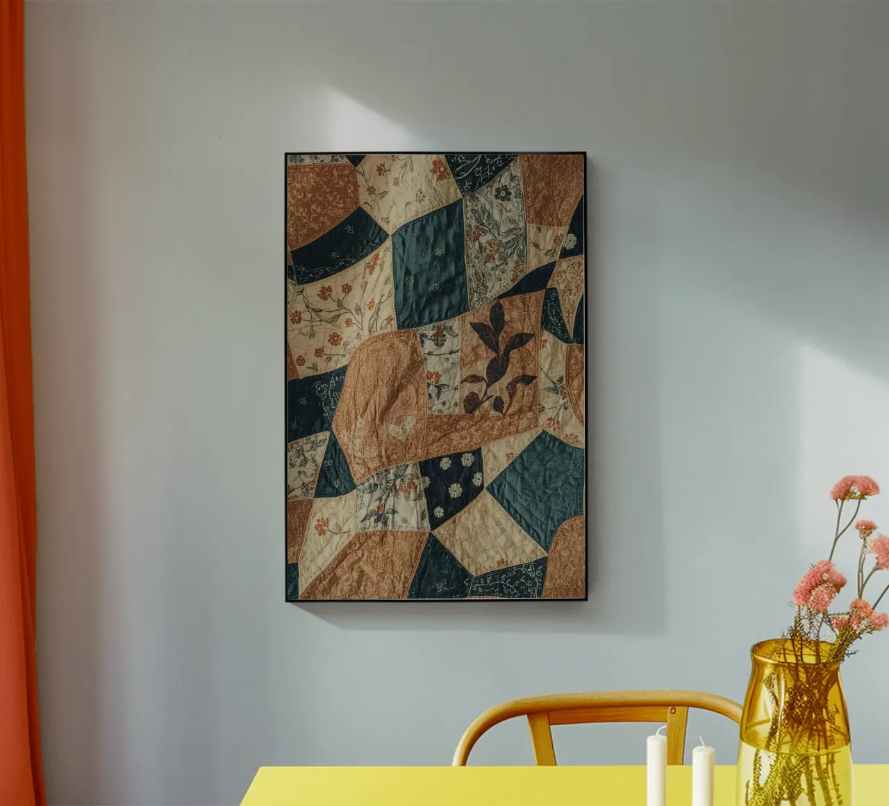 Patchwork Quilt with Floral and Abstract Patterns acrylic glass by DesignDoodle