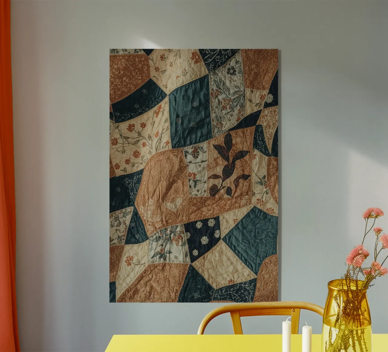 Patchwork Quilt with Floral and Abstract Patterns acrylic glass by DesignDoodle