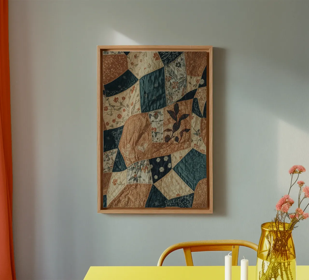 Patchwork quilt met bloem- en abstracte patronen canvas van DesignDoodle